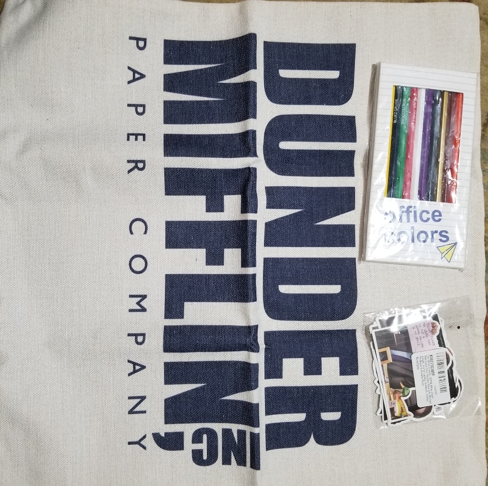 The Office, Dunder Mifflin pilow cover,color pencils,vinyl stickers, office sign